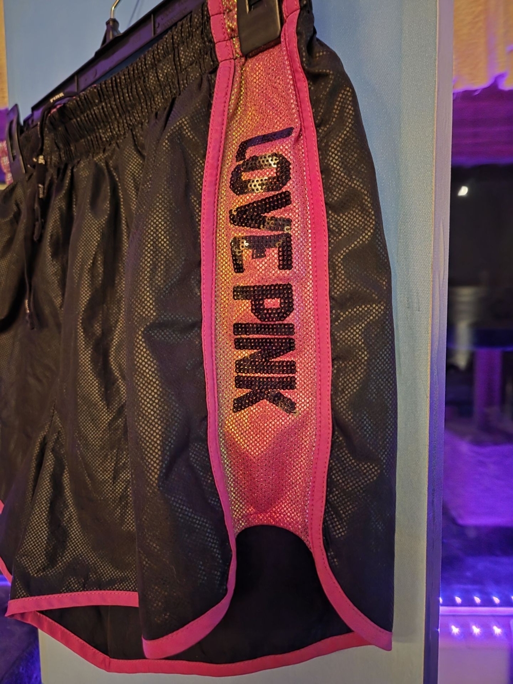 PINK Victoria's Secret Black Athletic Shorts with Hot Pink Trim - Picture 3 of 3